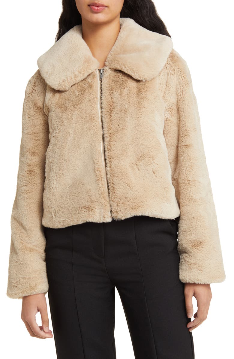 Open Edit Zip Front Faux Fur Jacket, Alternate, color,