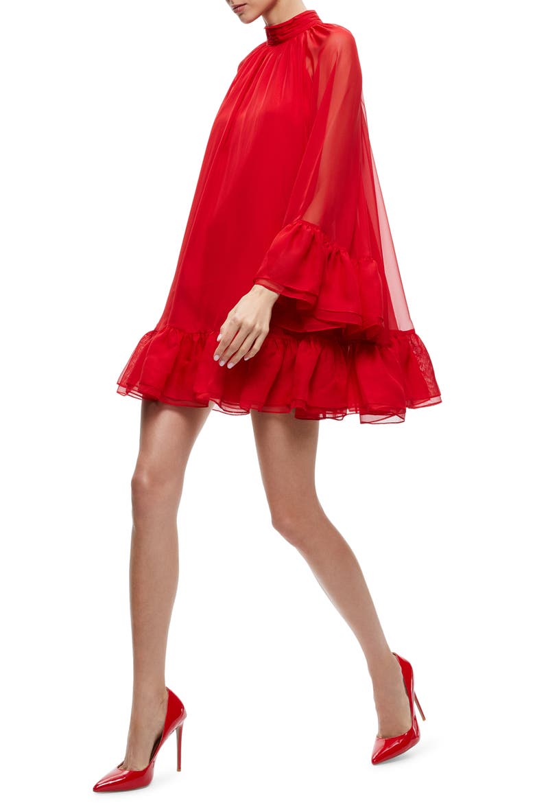 Erna Sheer Long Sleeve Swing Minidress, Alternate, color, PERFECT RUBY