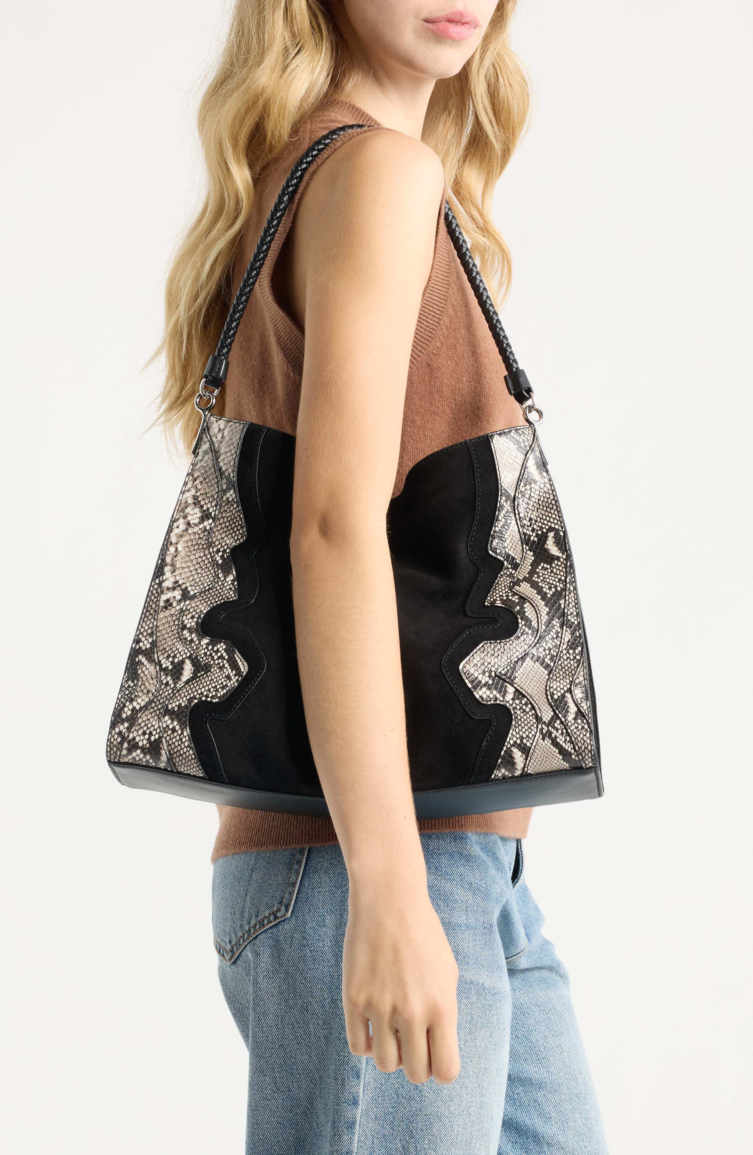 Vida Suede & Snake Embossed Leather Shoulder Bag, Alternate, color, BLACK MULTI