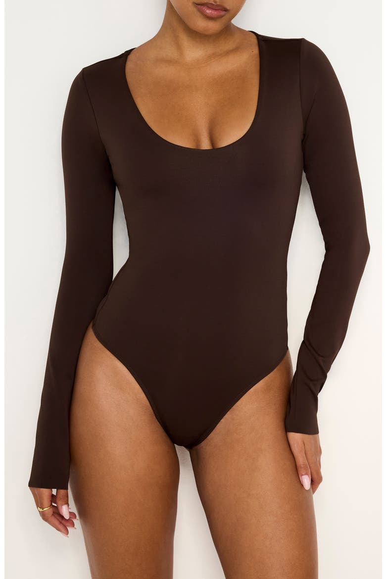 Sculpting Scoop Neck Bodysuit, Alternate, color, BARK