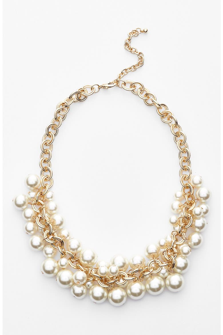 Faux Pearl Cluster Frontal Necklace, Main, color, GOLD