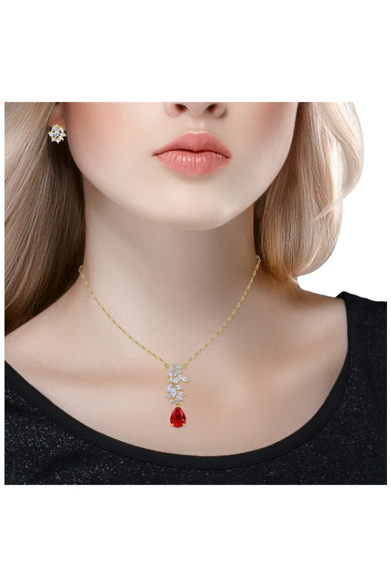 Pear Cluster Pendant Necklace & Drop Earrings Set, Alternate, color, GOLD/ RED