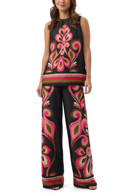 Trina Turk Malema Border Print Sleeveless Top In Black