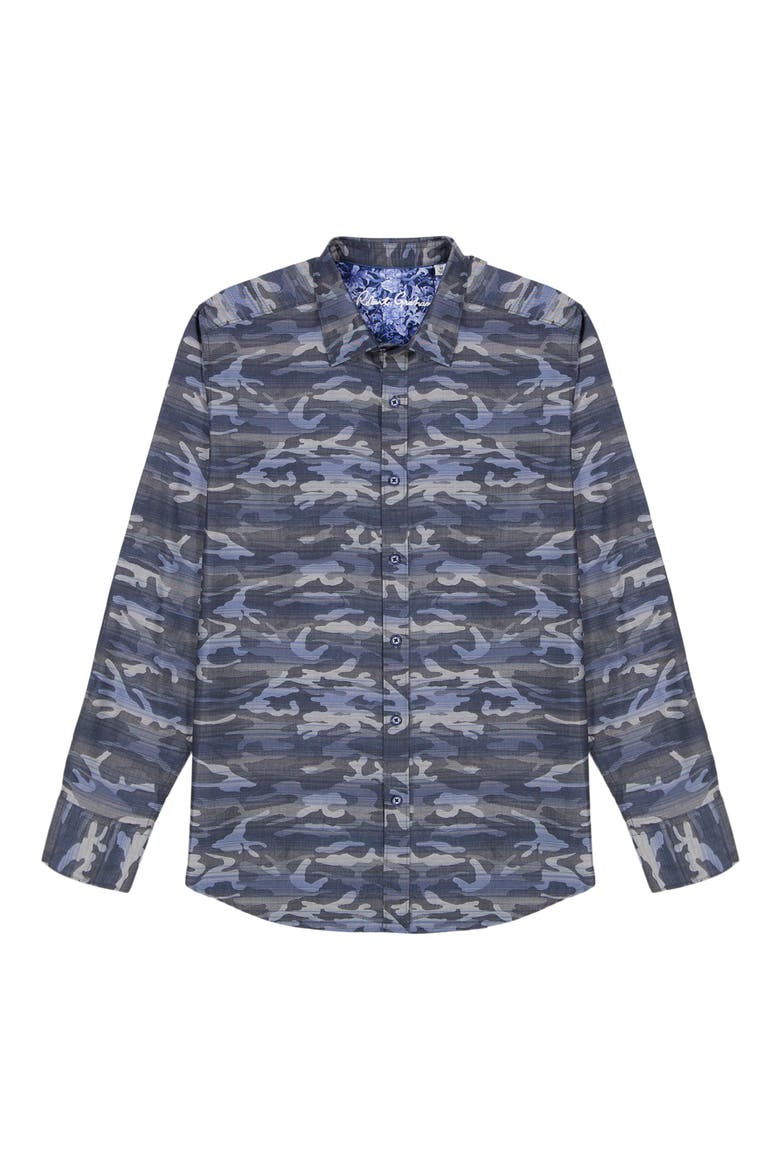 Harrington Camouflage Button-Up Shirt, Alternate, color, NAVY