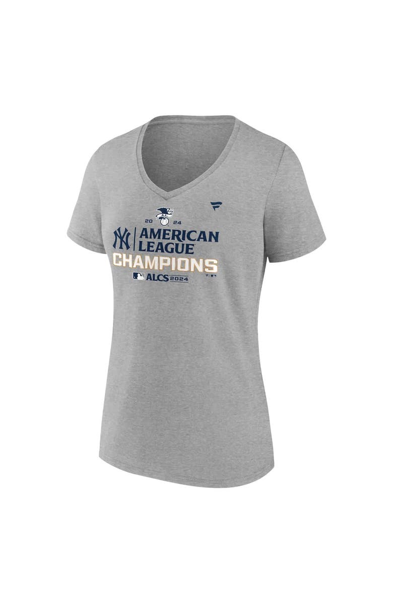 FANATICS Women's Fanatics Heather Gray New York Yankees 2024 American League Champions Locker Room V-Neck T-Shirt, Alternate, color, 
