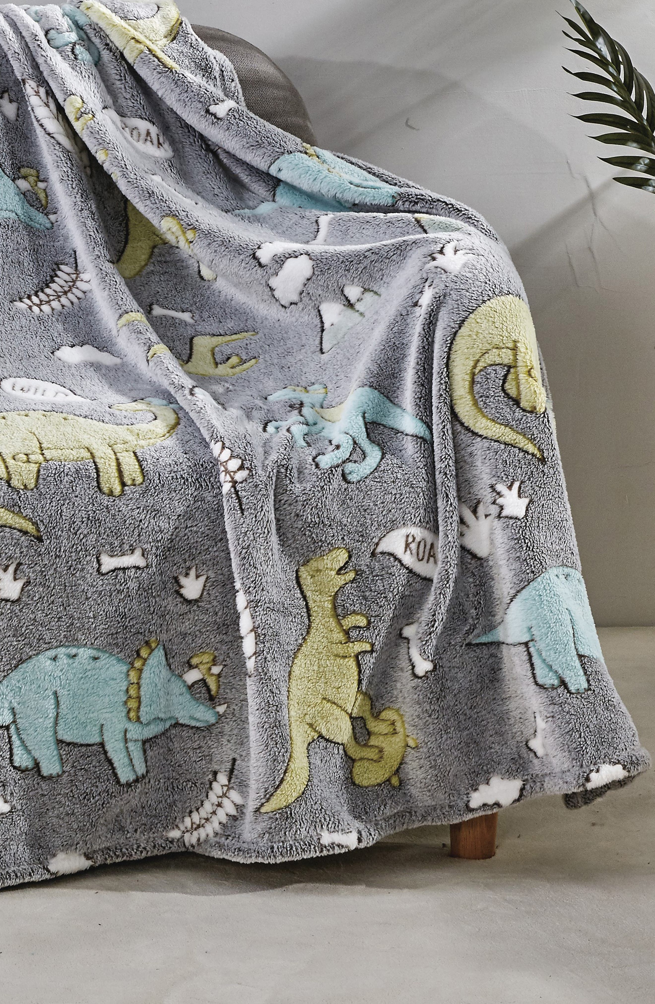 Luxury Home Glow in the Dark Dino Plush Throw Blanket