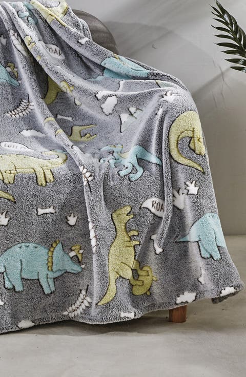 Glow in the Dark Dino Plush Throw Blanket