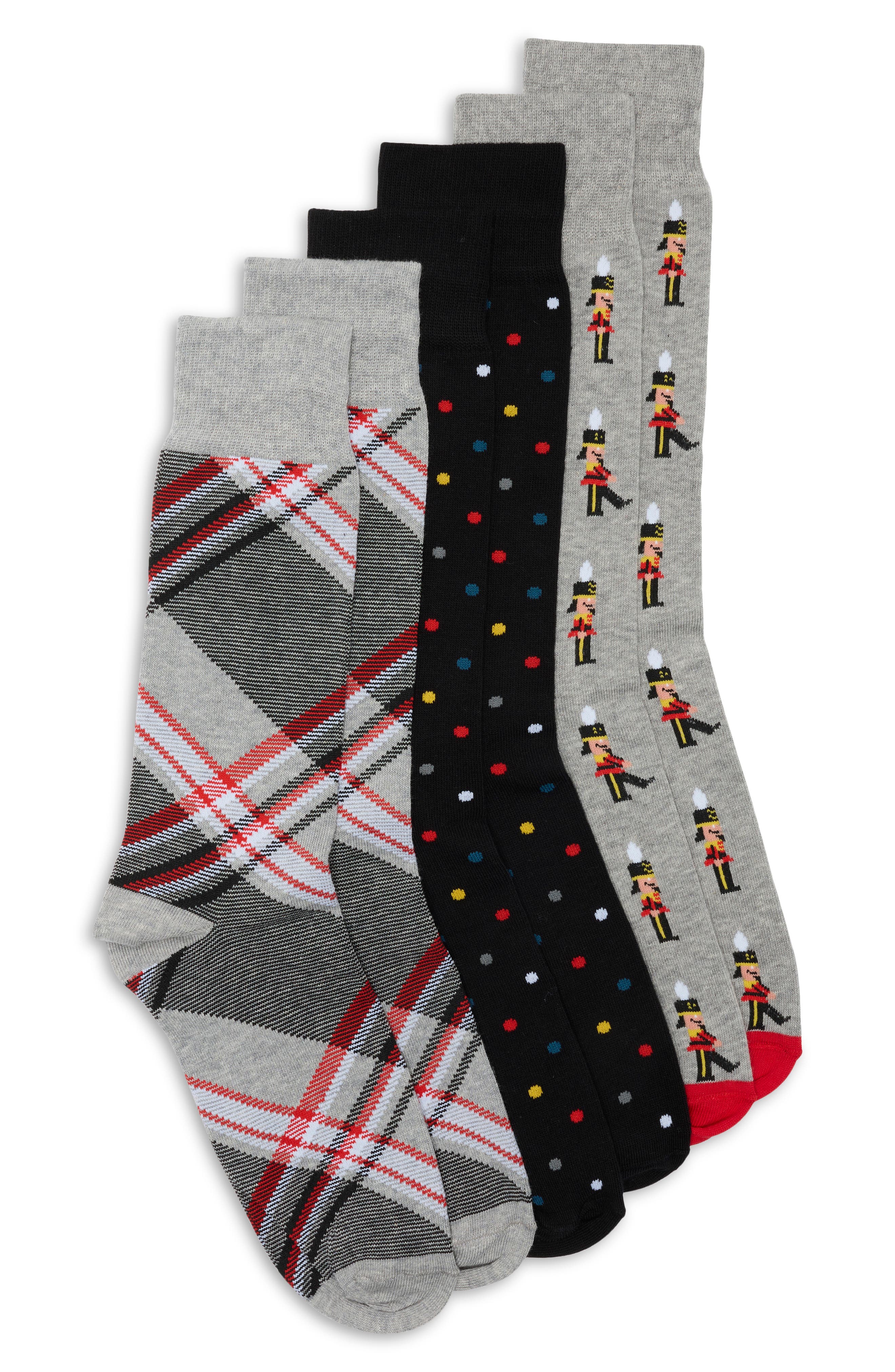 3-Pack Diagonal Plaid Dress Socks