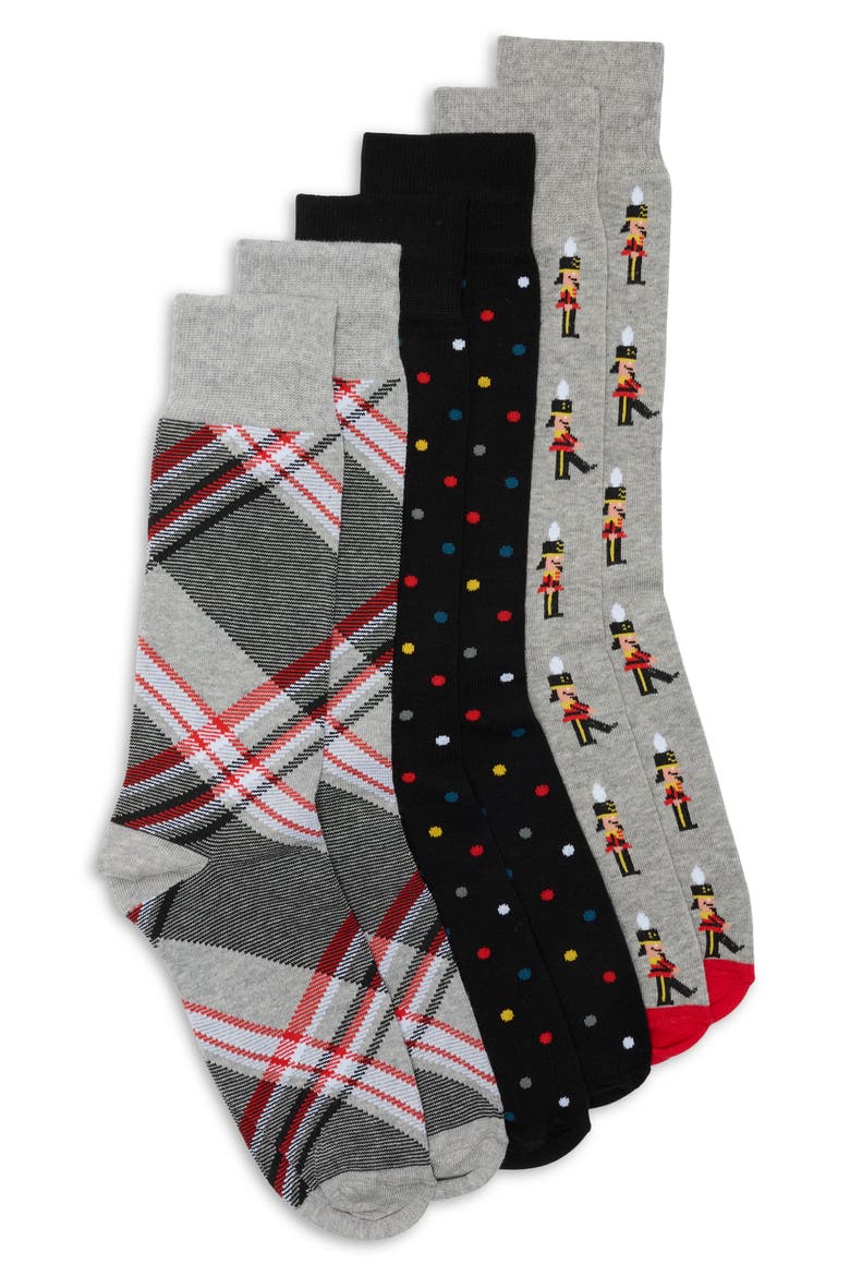 3-Pack Diagonal Plaid Dress Socks, Main, color, MEDIUM GREY