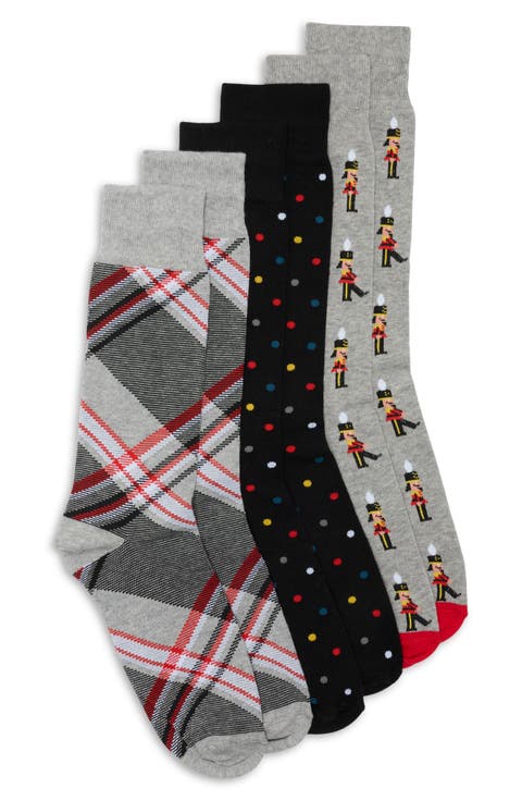 3-Pack Diagonal Plaid Dress Socks