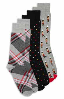 3-Pack Diagonal Plaid Dress Socks
