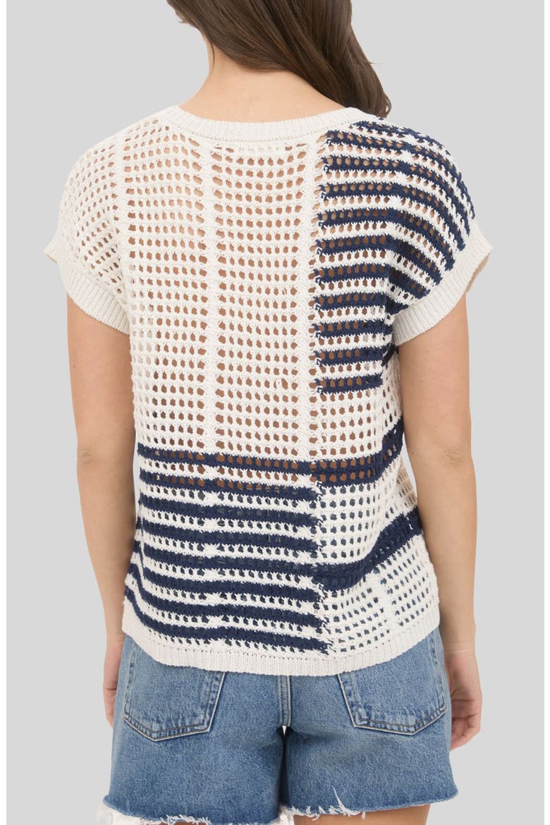 Colorblock Open Knit Top, Alternate, color, WHITE