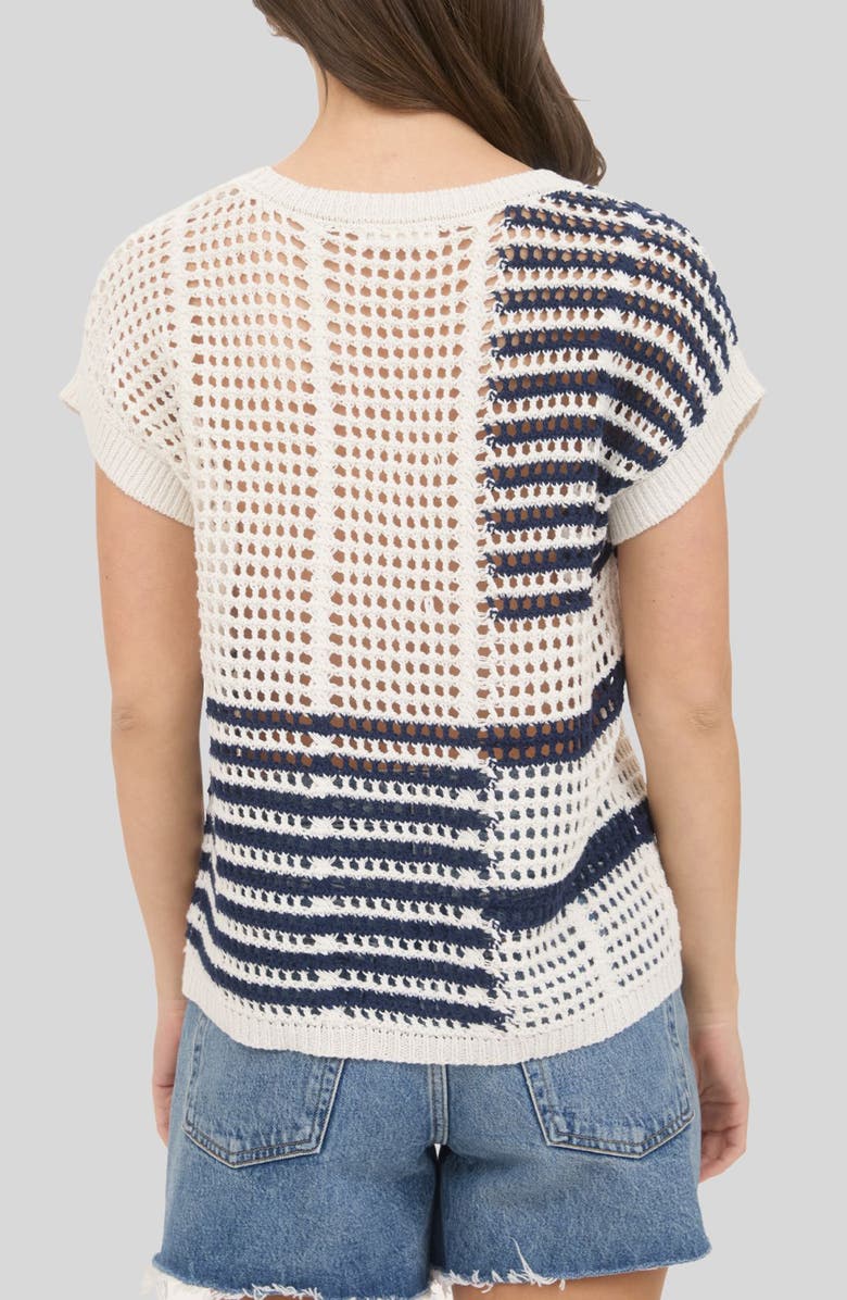 Blu Pepper Colorblock Open Knit Top, Alternate, color, White