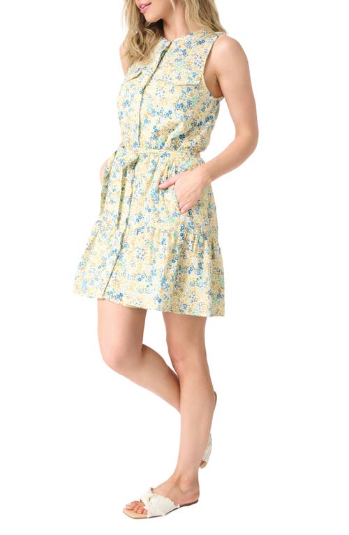 Gibsonlook Floral Belted Cotton Blend Dress In Multi