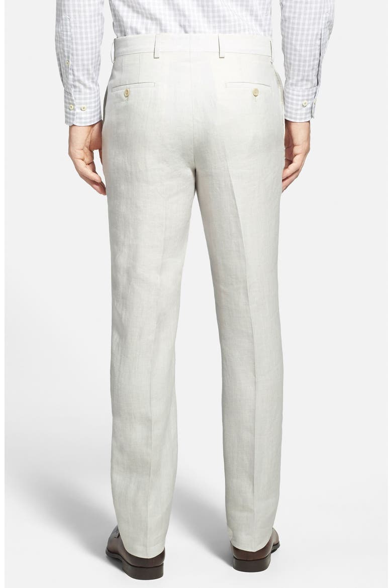 Updated Flat Front Linen Trousers, Alternate, color, CREAM