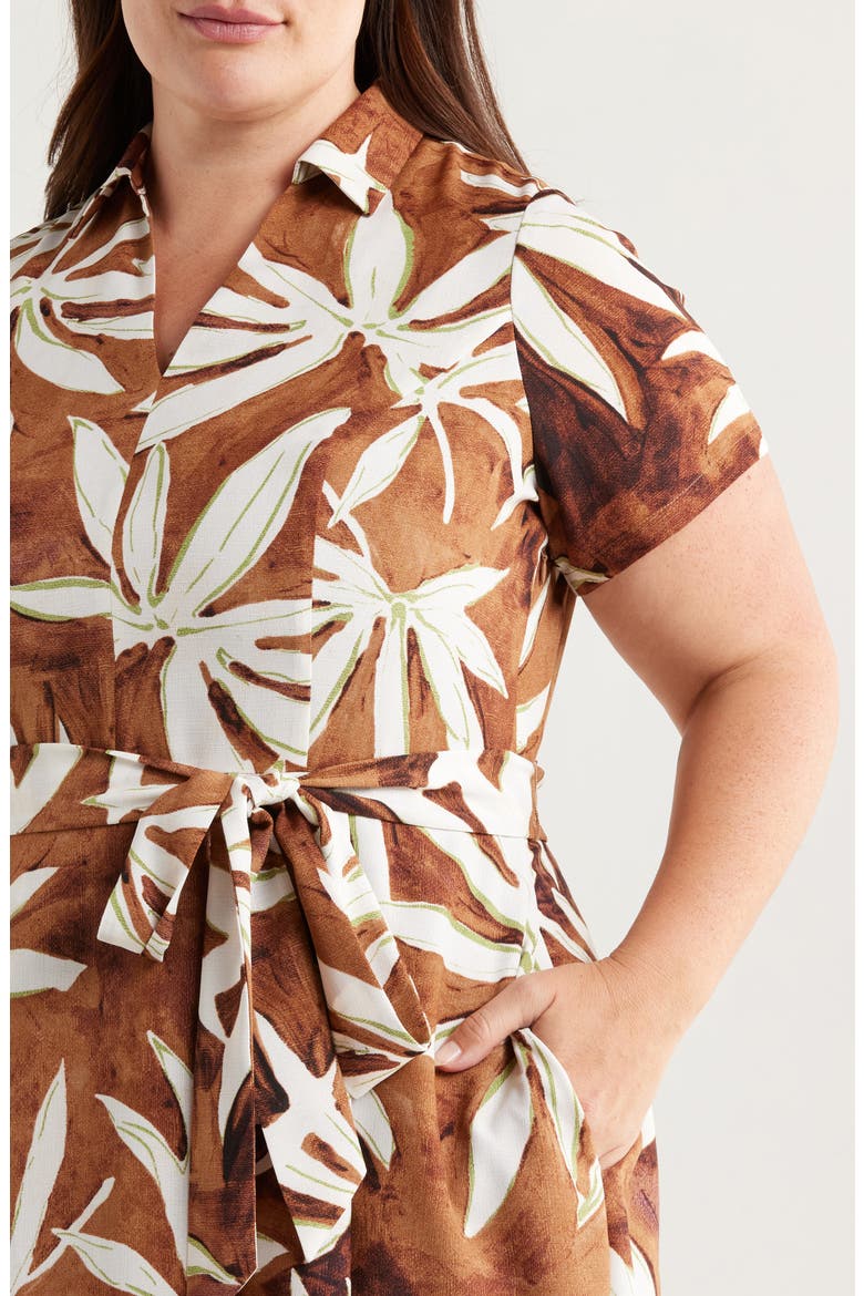 Print Tie Belt Midi Shirtdress, Alternate, color, BARK PALM