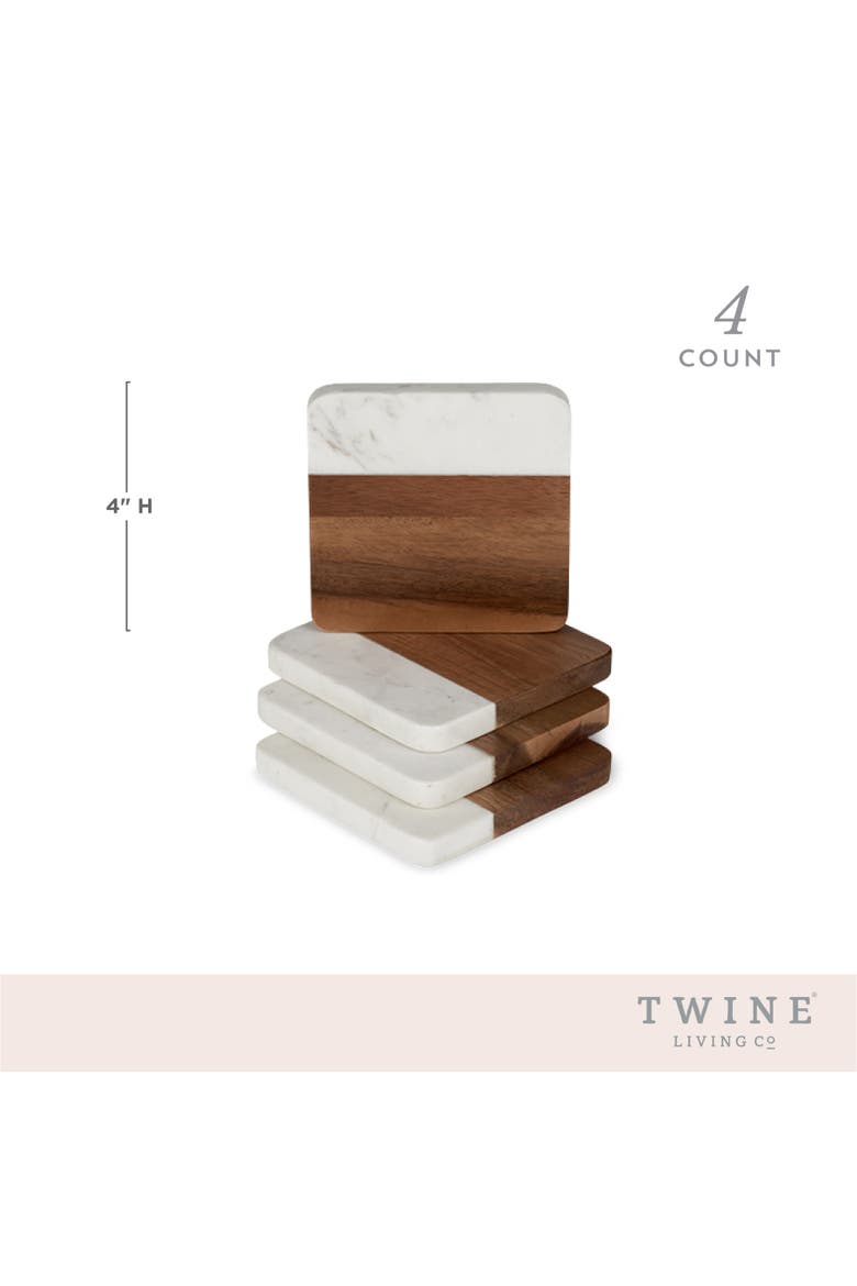 Marble & Acacia Coasters Set of 4, Alternate, color, White