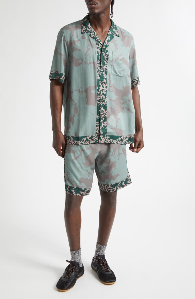 Dries Van Noten Carltone Short Sleeve Button-Up Shirt, Main, color, Petrol