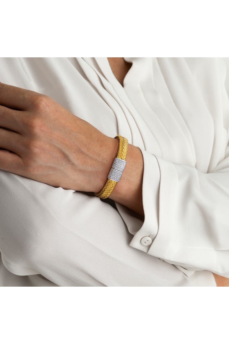 Cubic Zirconia Weave Bangle Two-Tone, Alternate, color, Yellow-Plated