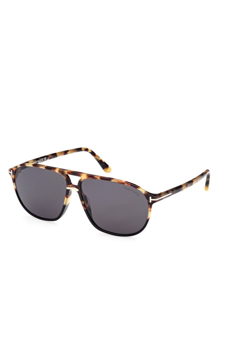 TOM FORD Bruce 61mm Navigator Sunglasses, Alternate, color, Shiny Black Grey / Brown
