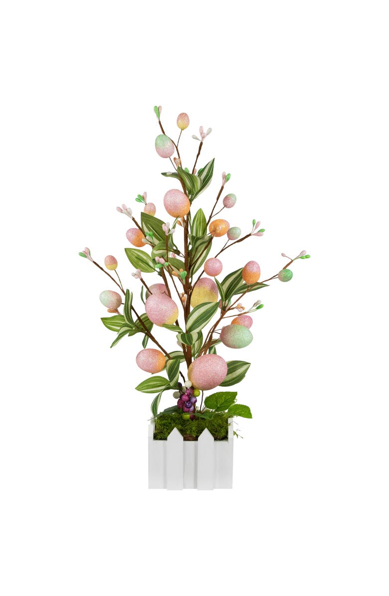 Northlight Artificial Potted Twig Tree with Easter Eggs - 18" - Pink, Main, color, Pink