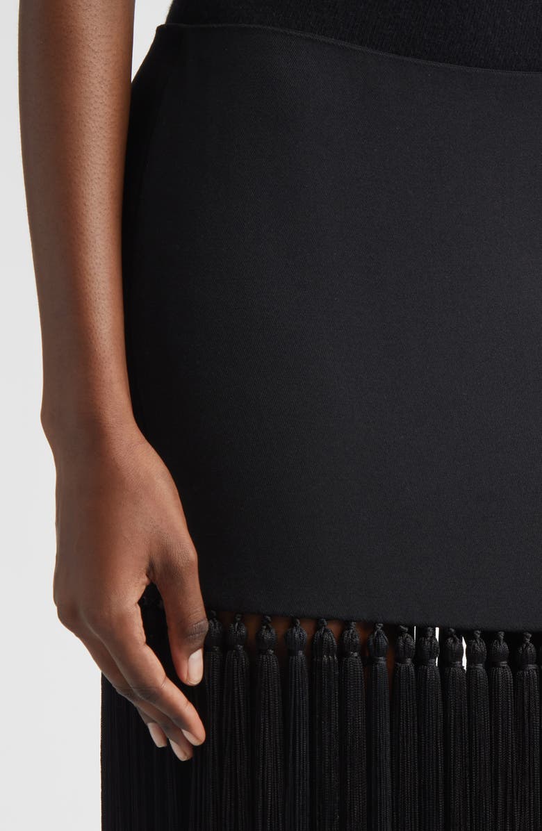 Michael Kors Collection Tassel Wool Gabardine Miniskirt, Alternate, color, Black