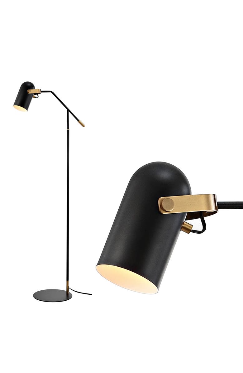 JONATHAN Y Eugenio 58.5" Metal LED Floor Lamp, Black/Brass Gold, Main, color, Black/Brass Gold
