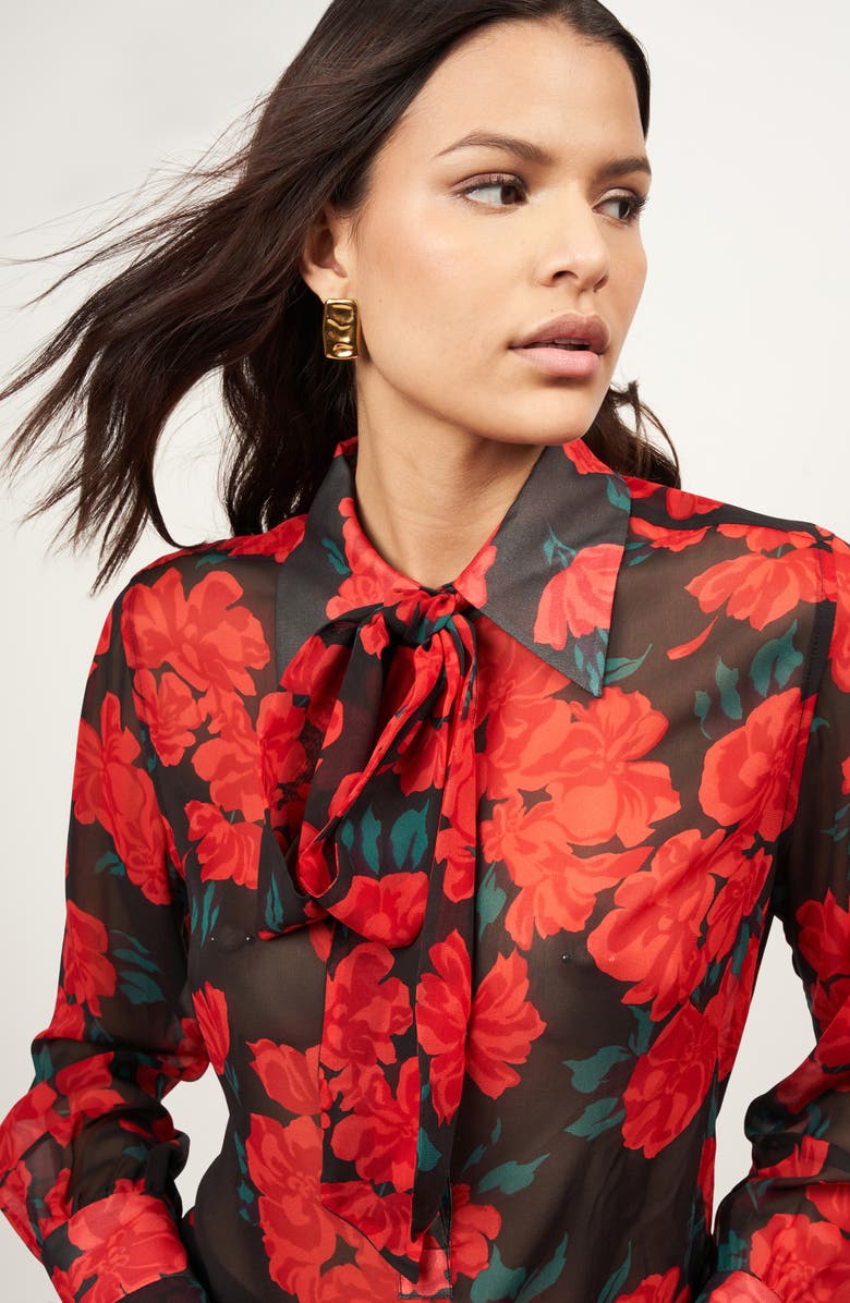 Equipment Mahalia Floral Tie Neck Silk Top, Alternate, color, True Black Multi