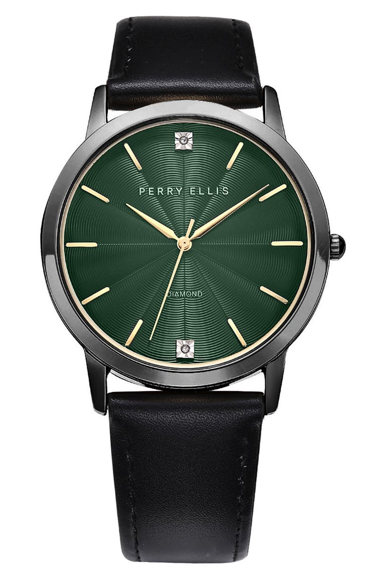 Ultra Slim Diamond Quartz Leather Strap Watch, 40mm, Main, color, GUNMETAL