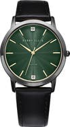 Perry Ellis Ultra Slim Diamond Quartz Leather Strap Watch, 40mm
