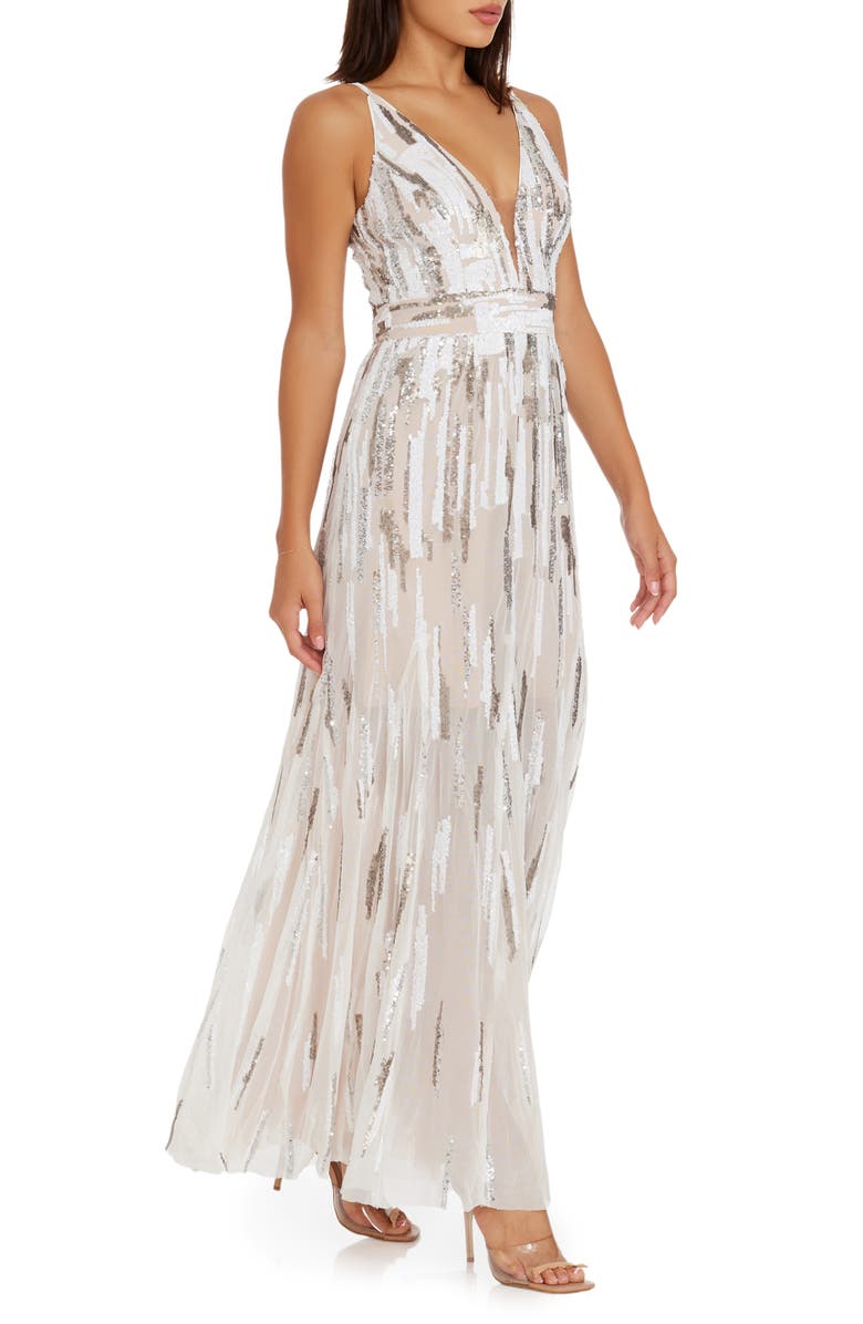 Dress the Population Samira Sequin Embellished Gown, Alternate, color, White/ Silver