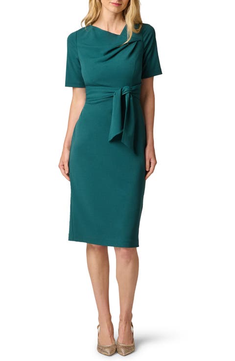 Tie Waist Crepe Sheath Dress