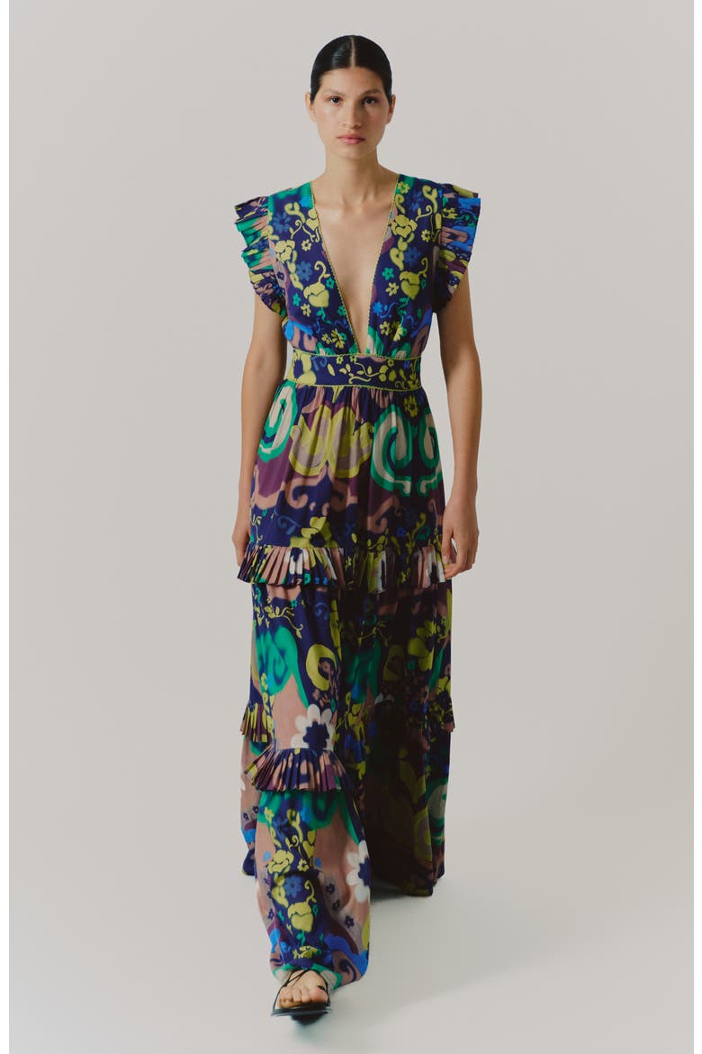 Cora Pleated Hem Cotton Maxi Dress, Alternate, color, Papalote Print