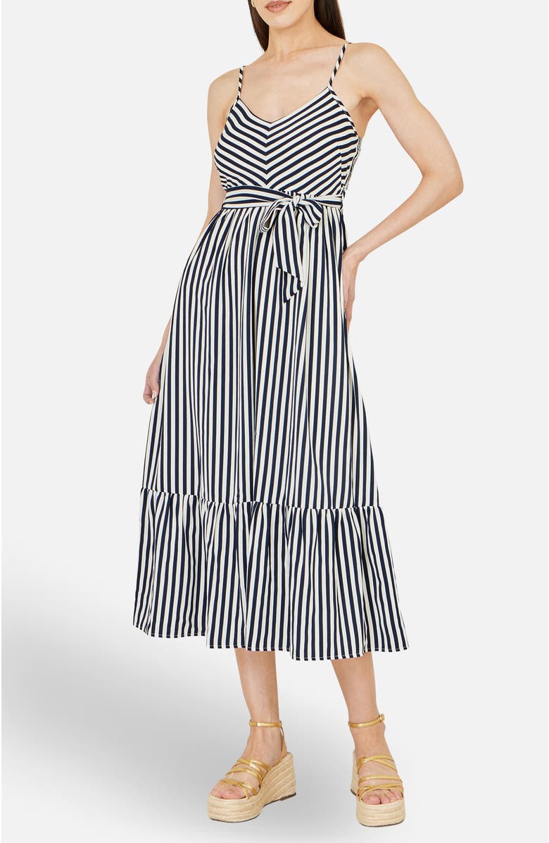 Yumi Stripe Midi Sun Dress, Alternate, color, Navy