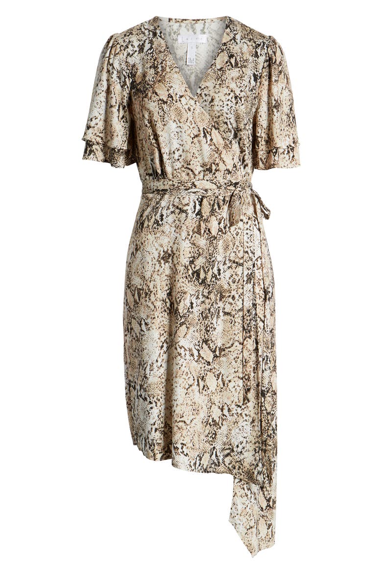 Ruffle Sleeve Wrap Dress, Alternate, color, IVORY SNAKE PRINT