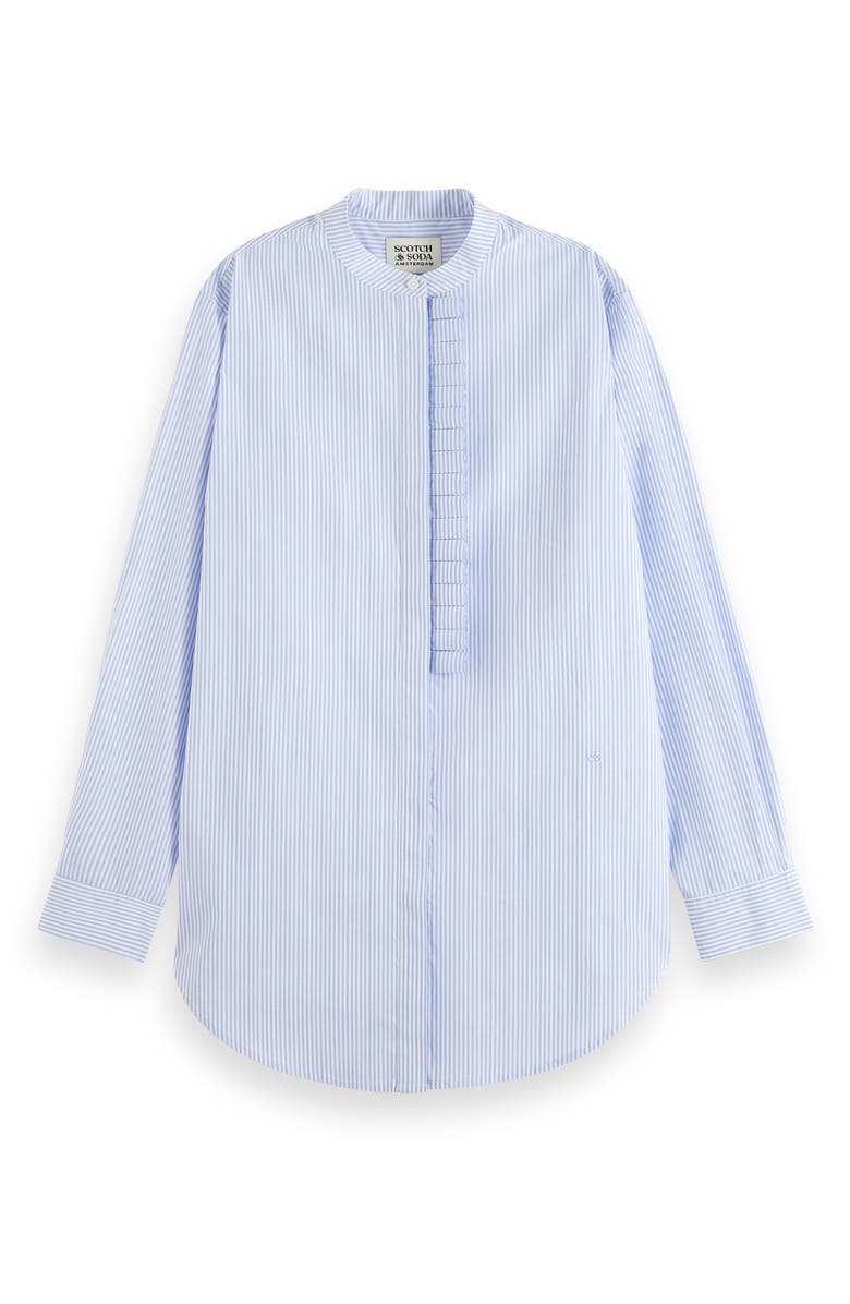 Scotch & Soda Ruffle Placket Oversize Button-Up Shirt, Alternate, color, Mystic Blue And White Stripes