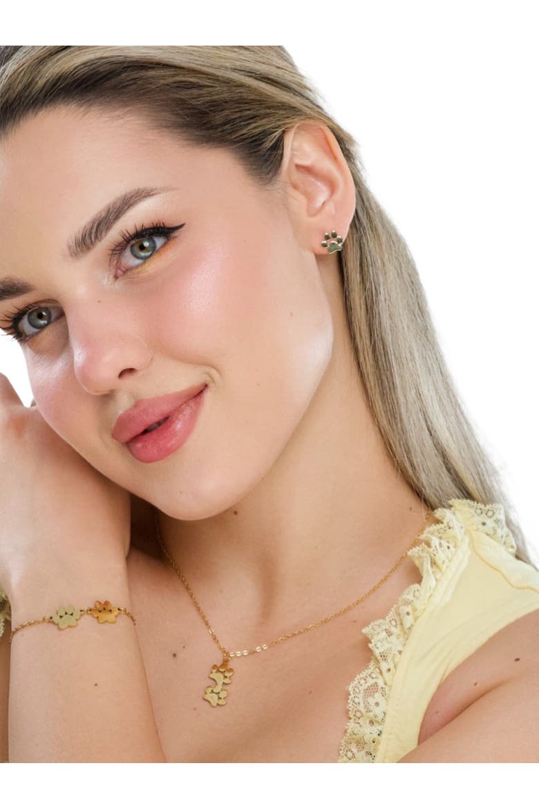 Fureverly Double Paw Print Bracelet, Alternate, color, Gold