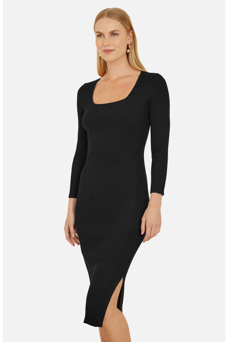 Side Split Fitted Knit Midi Dress, Main, color, Black