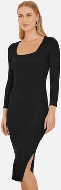 Yumi Side Split Fitted Knit Midi Dress