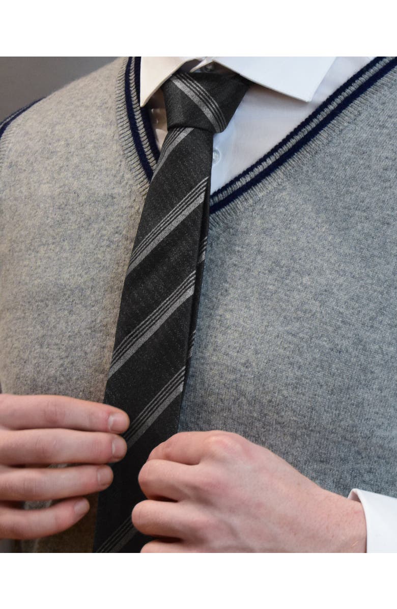 Knottery & Co Triple-Striped Silk Jacquard Tie, Alternate, color, Charcoal
