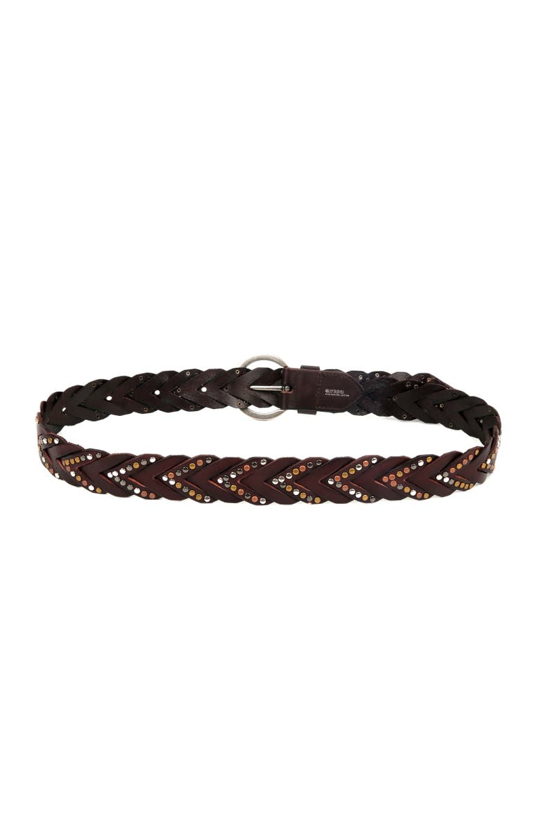 OLD TREND Barracuda Genuine Leather Woven Distressed Studded Belt, Alternate, color, Coffee