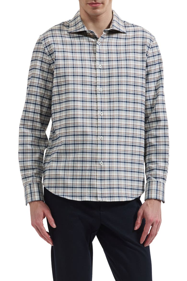 Axel Shaped Fit Plaid Cotton & Cashmere Button-Up Shirt, Main, color, MARINE BLUE