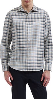 Bugatchi Axel Shaped Fit Plaid Cotton & Cashmere Button-Up Shirt