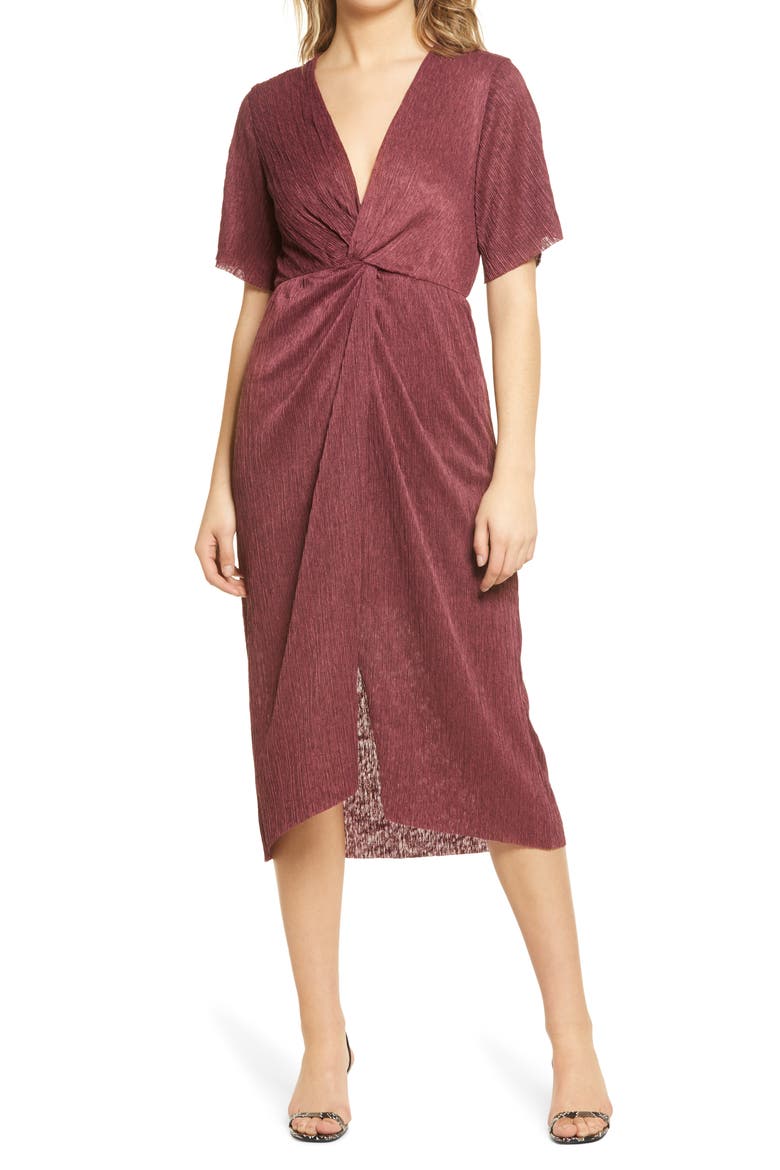 Dolman Plissé Midi Dress, Main, color, TAWNY PORT