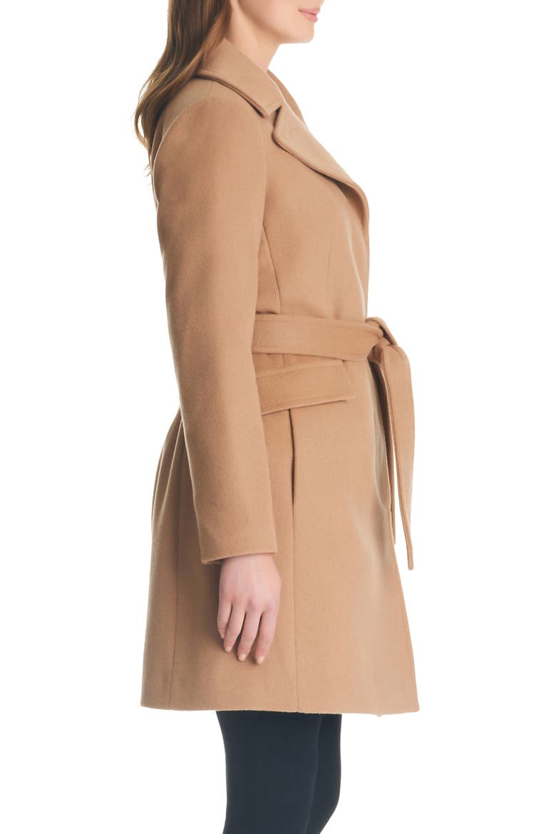 belted wool blend coat, Alternate, color, CAMEL