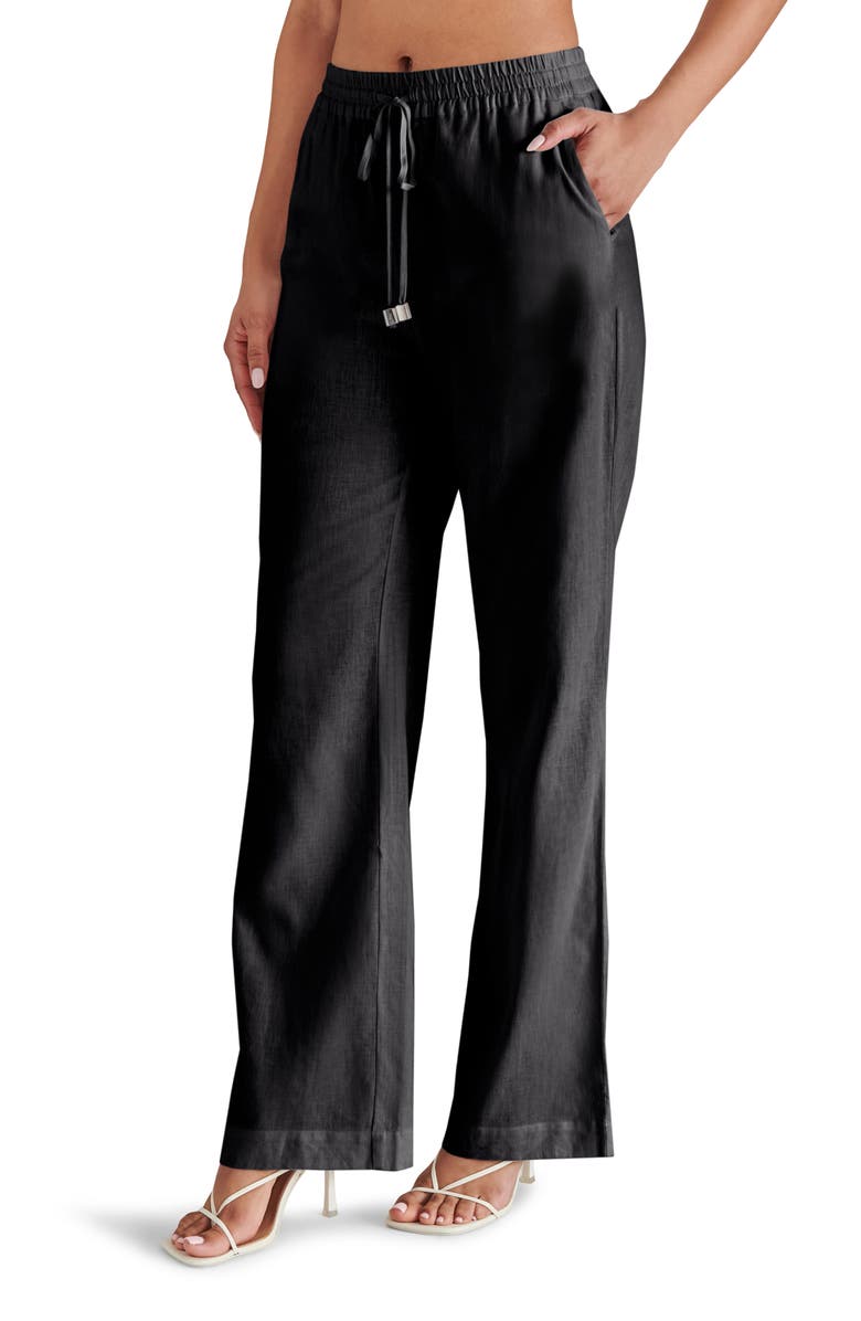 Steve Madden Venetia Linen Blend Drawstring Pants, Alternate, color, Black