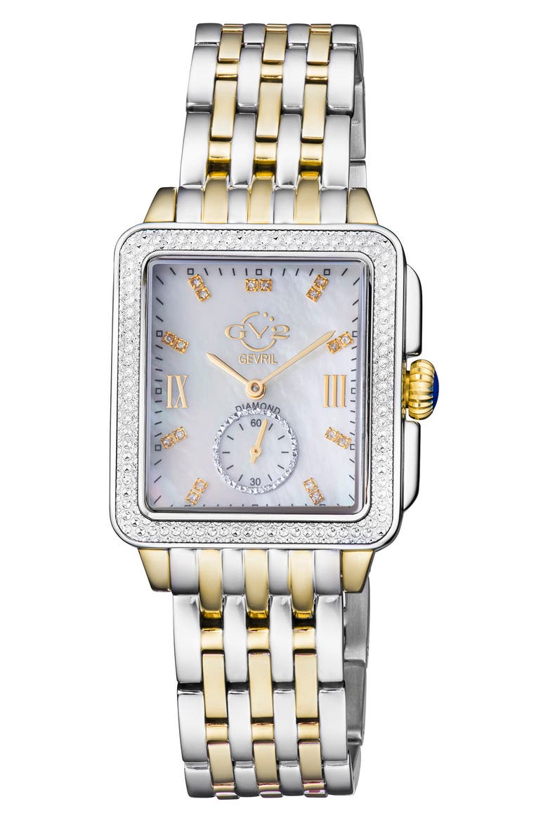 Women's Bari Mother of Pearl Diamond Bracelet Watch, 34mm x 30mm, Main, color, TWO-TONE GOLD-SILVER