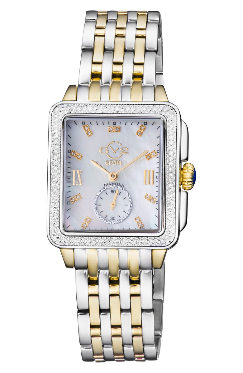 GV2 Women's Bari Mother of Pearl Diamond Bracelet Watch, 34mm x 30mm, Main, color, Two-Tone Gold-Silver