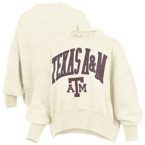 Pressbox Natural Texas A&m Aggies Oversized Waist-length Crewneck Sweatshirt In Brown