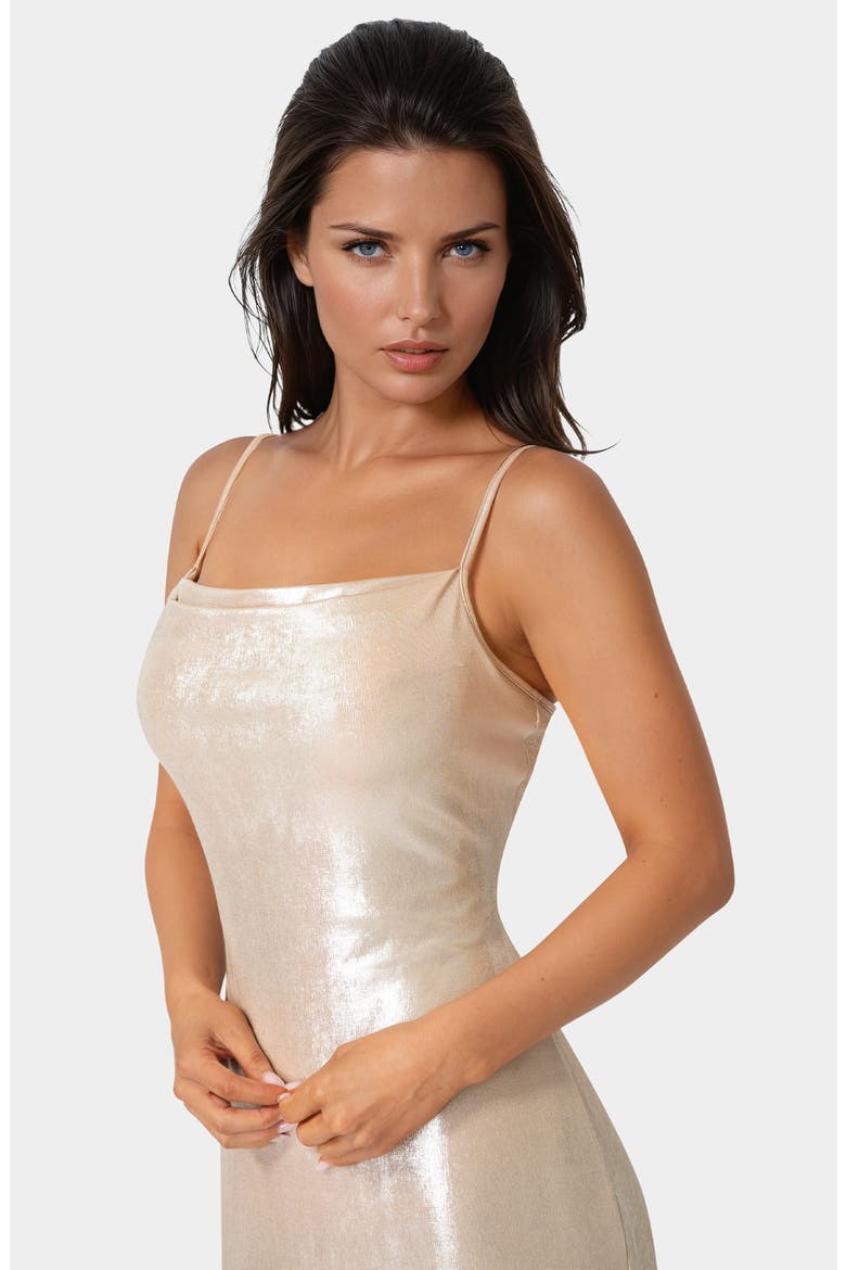 Foil Metallic Midi Dress, Alternate, color, BEIGE SILVER